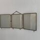 Vintage 1920s triptych barber mirror in gold and green faux crocodile leather - 37 x 87