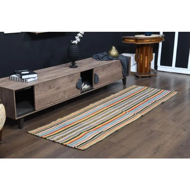 1970s vintage Turkish Oushak handmade wool cotton orange runner rug 79x237