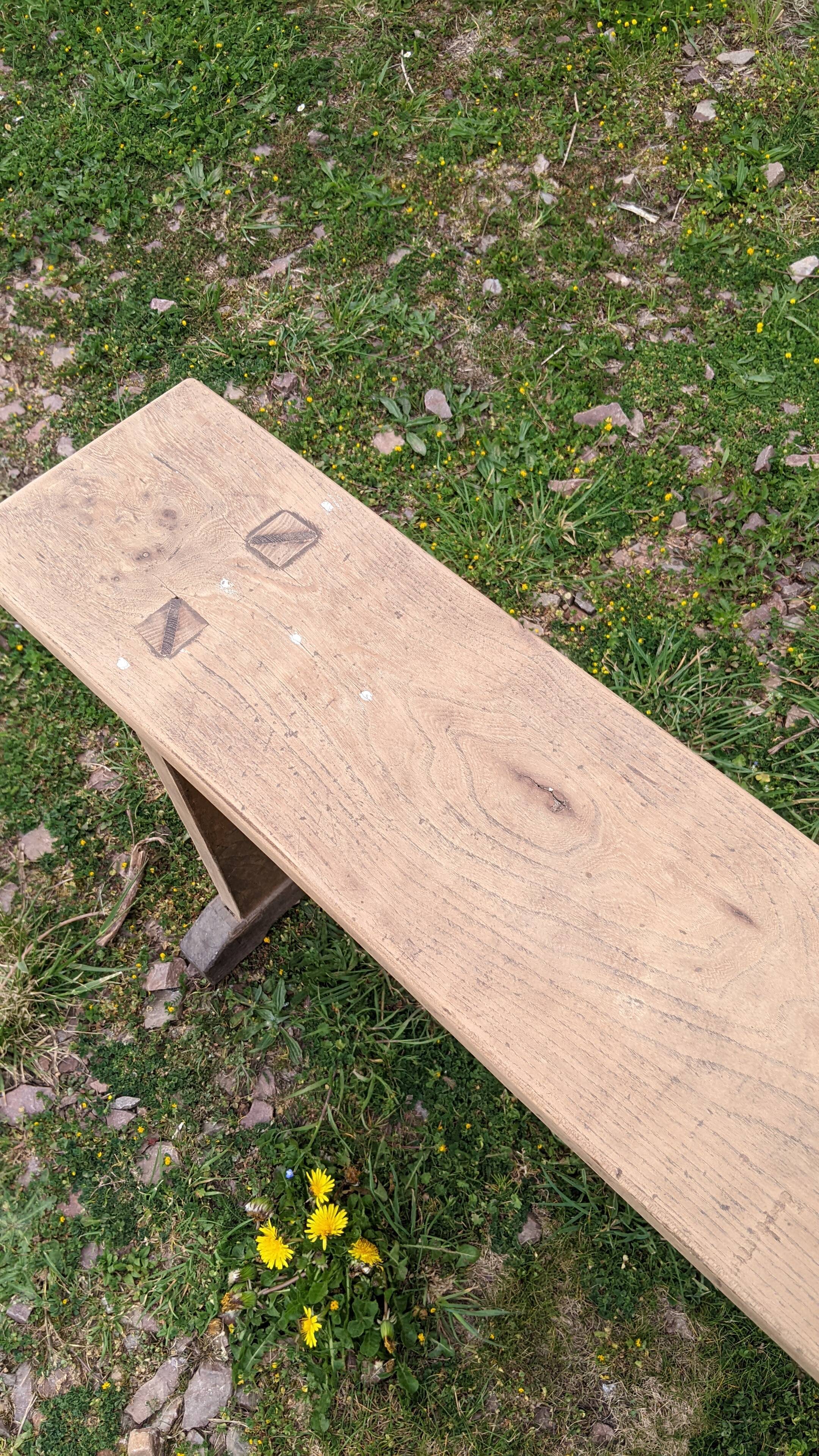 Old farm bench in chene