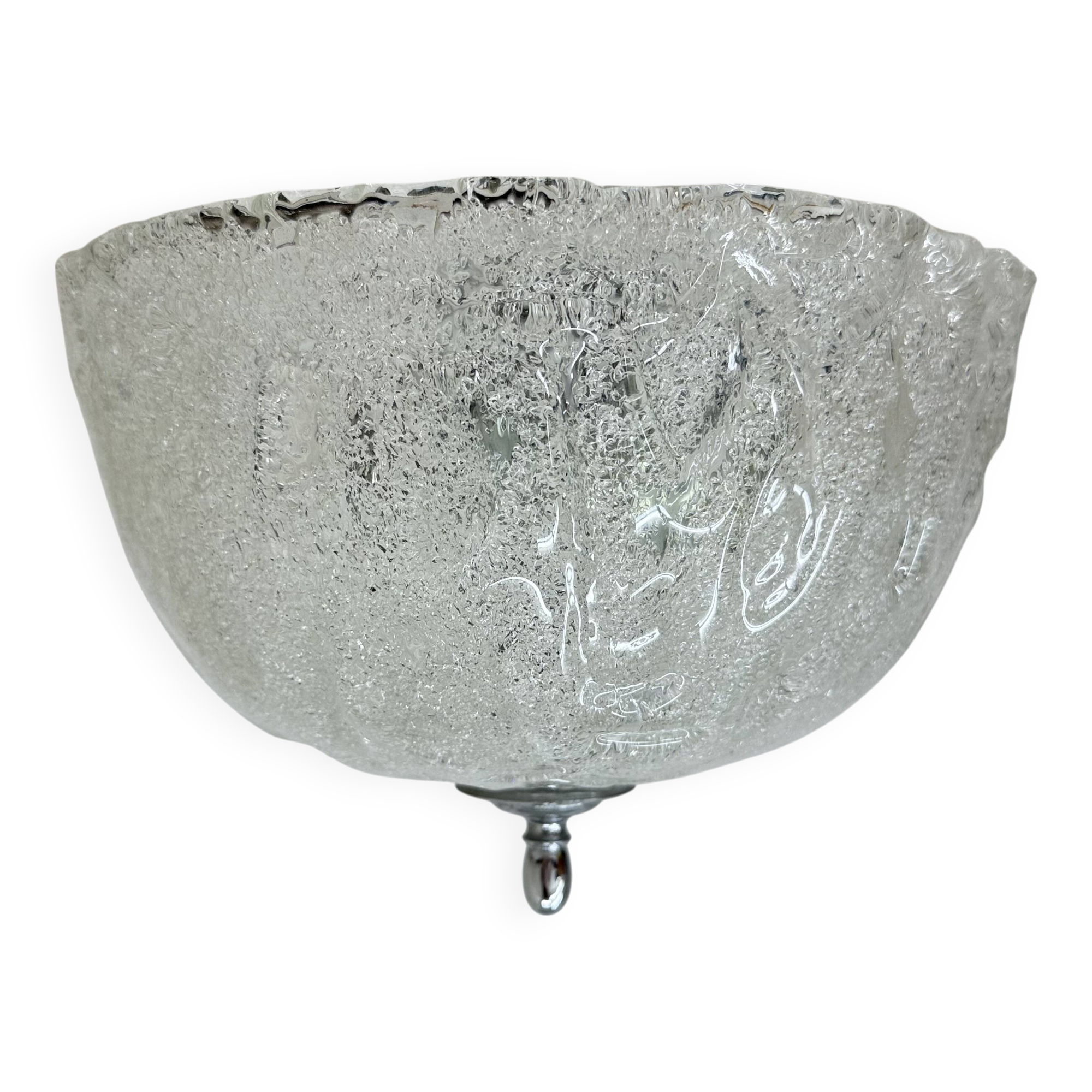 Vintage frosted ice glass ceiling lamp , 1970s