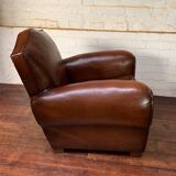 French leather club chair, chapeau de gendarme model circa 1950’s