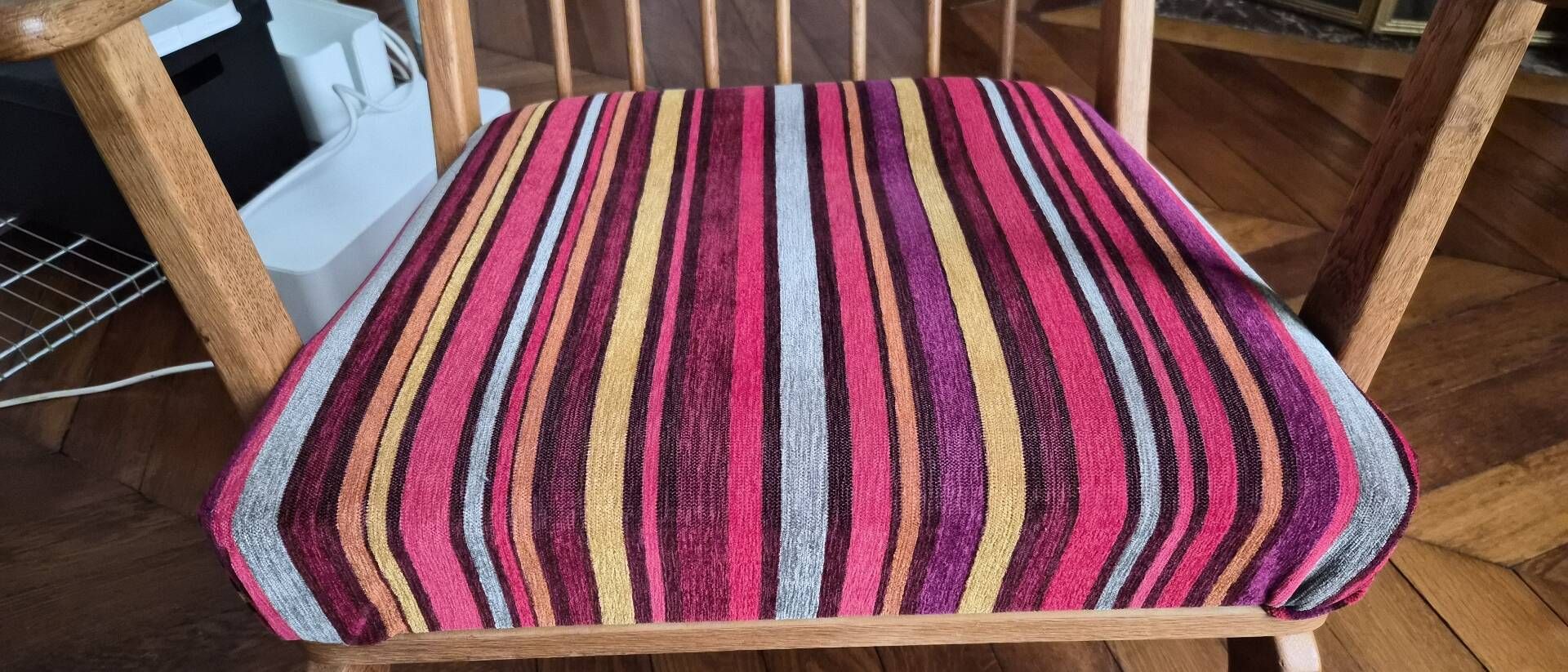 Oak rocking chair with fabric cushion, Denmark, 1960.