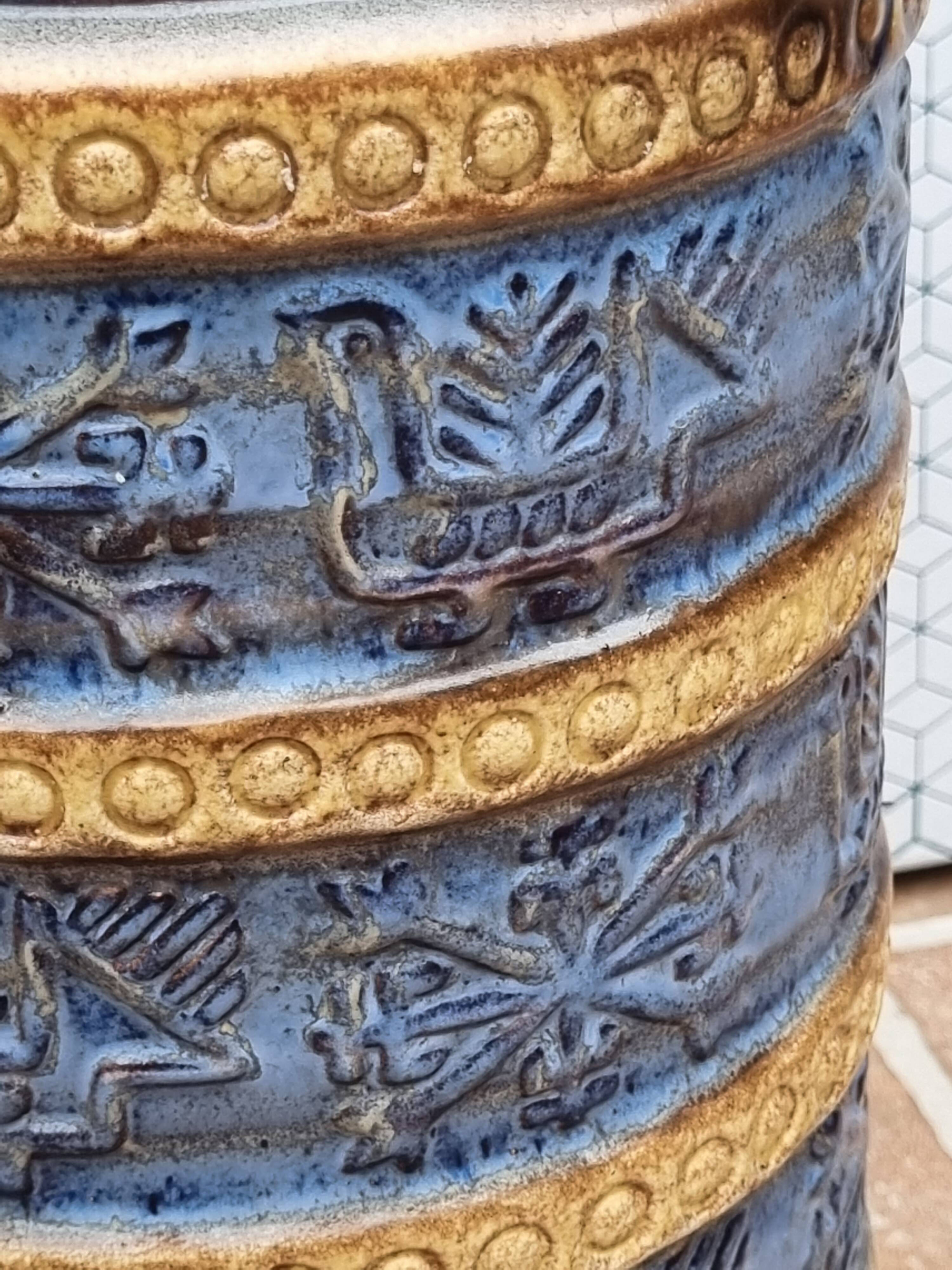 Large Bay Keramik vase in blue and ochre ceramic – West Germany, 47 cm