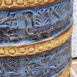 Large Bay Keramik vase in blue and ochre ceramic – West Germany, 47 cm