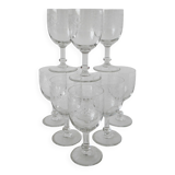 Set of 9 old wine glasses engraved in blown glass, early 20th century