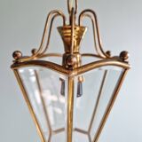 Pair of brass and bevelled glass pendant lights/lanterns, 1950-60.
