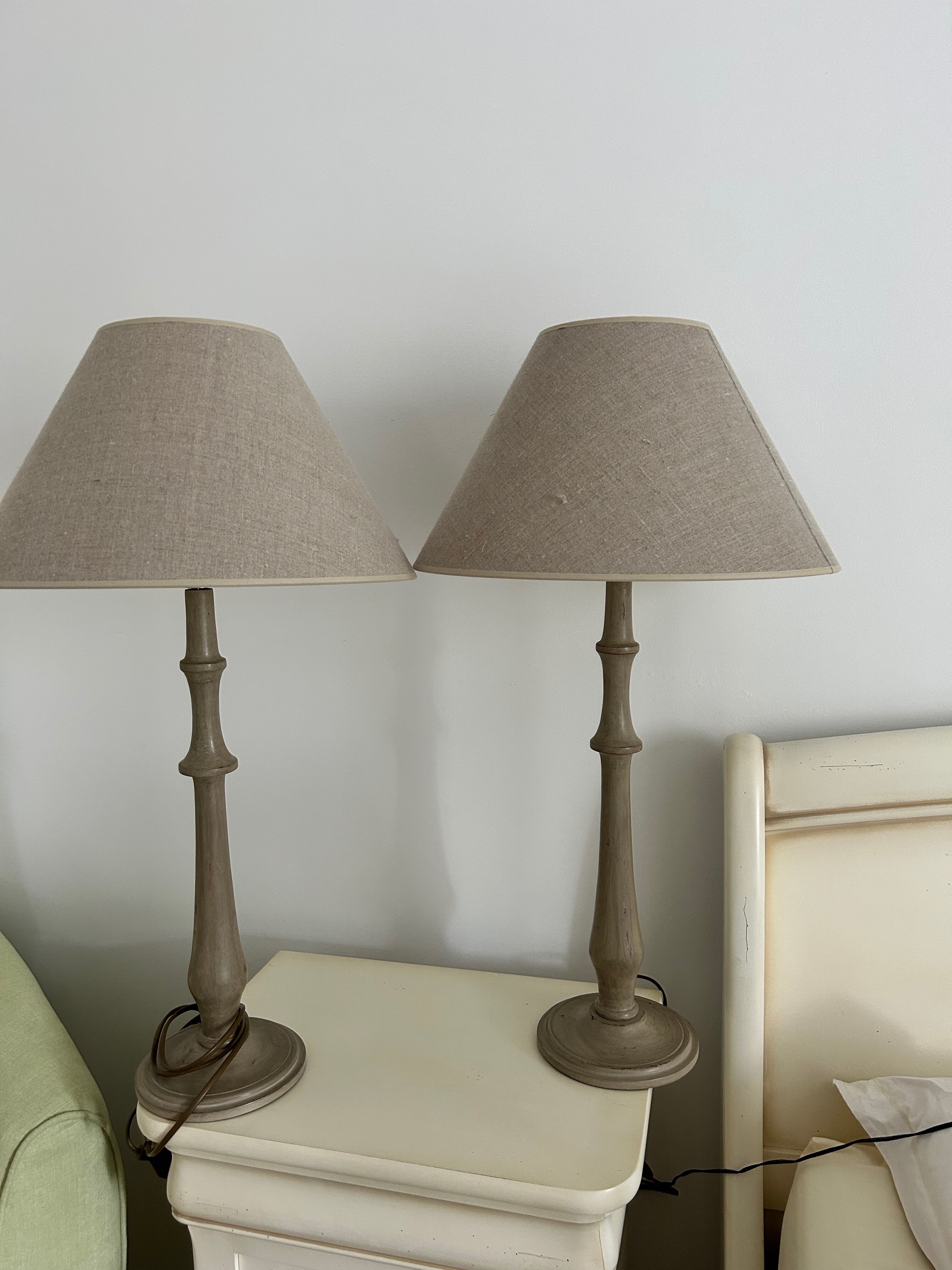 Two magnificent wooden bedside lamps