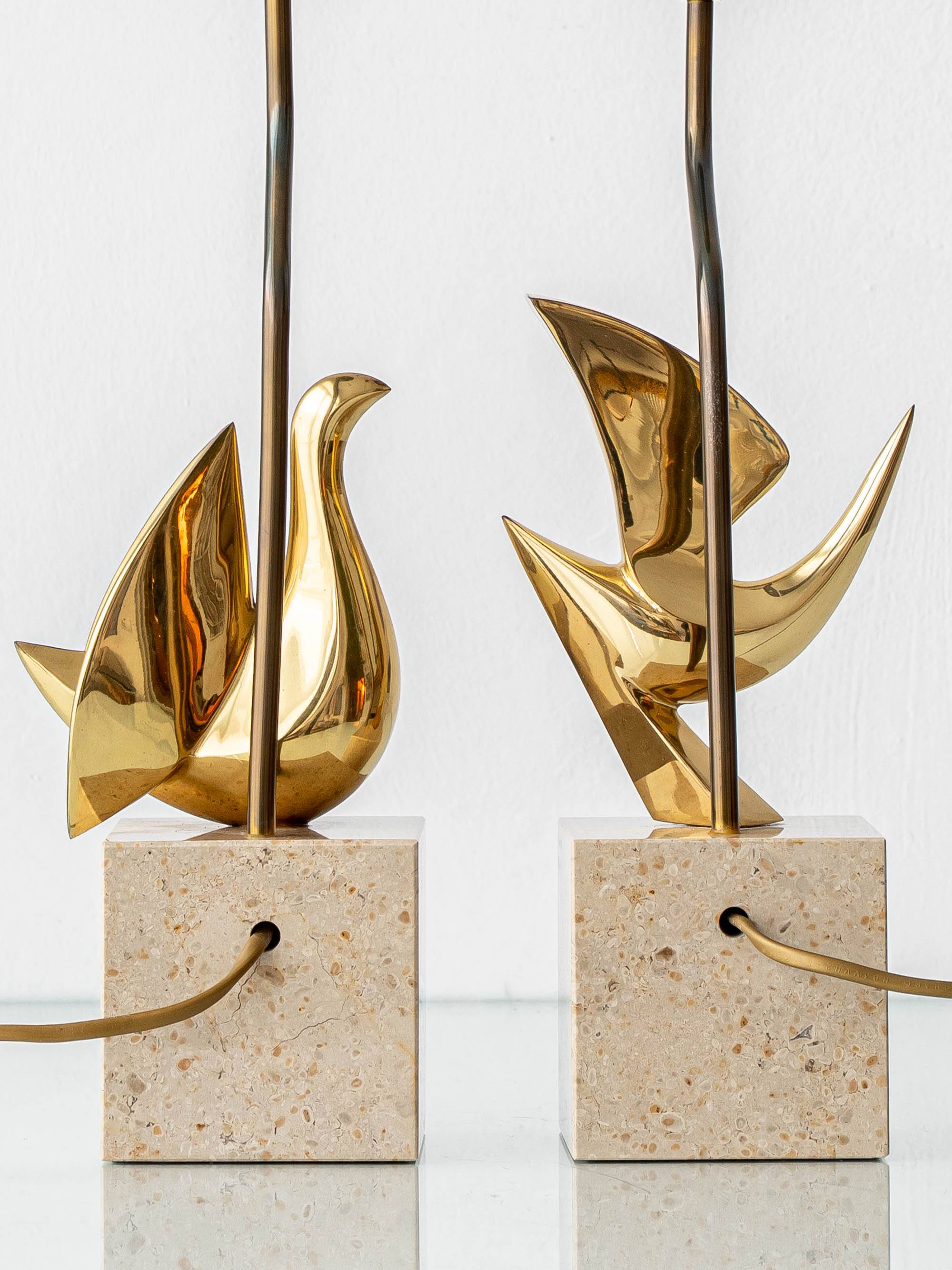 Pair of Philippe Jean Sculptural Brass Bird Table Lamps, Signed Limited Editions