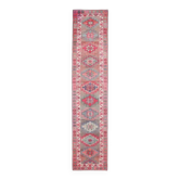 Couverture vintage turque Oushak en laine et coton rose faite à la main 85x387