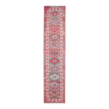 Vintage Turkish Oushak Handmade Wool Cotton Pink Runner 85x387
