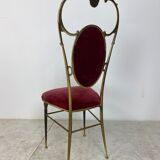 chaise vintage style régence en laiton et velours rouge années 1950