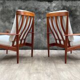 Pair of Scandinavian armchairs "PJ56" with high back by Grete Jalk for Poul Jeppesen