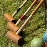 Old vintage wooden croquet game