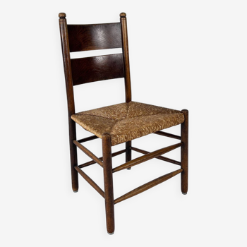 Antique French Oak and Rush Side Chair, 1940s