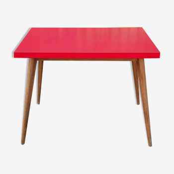 Table de bistrot vintage table bois et formica rouge pieds compas, cuisine, campagne