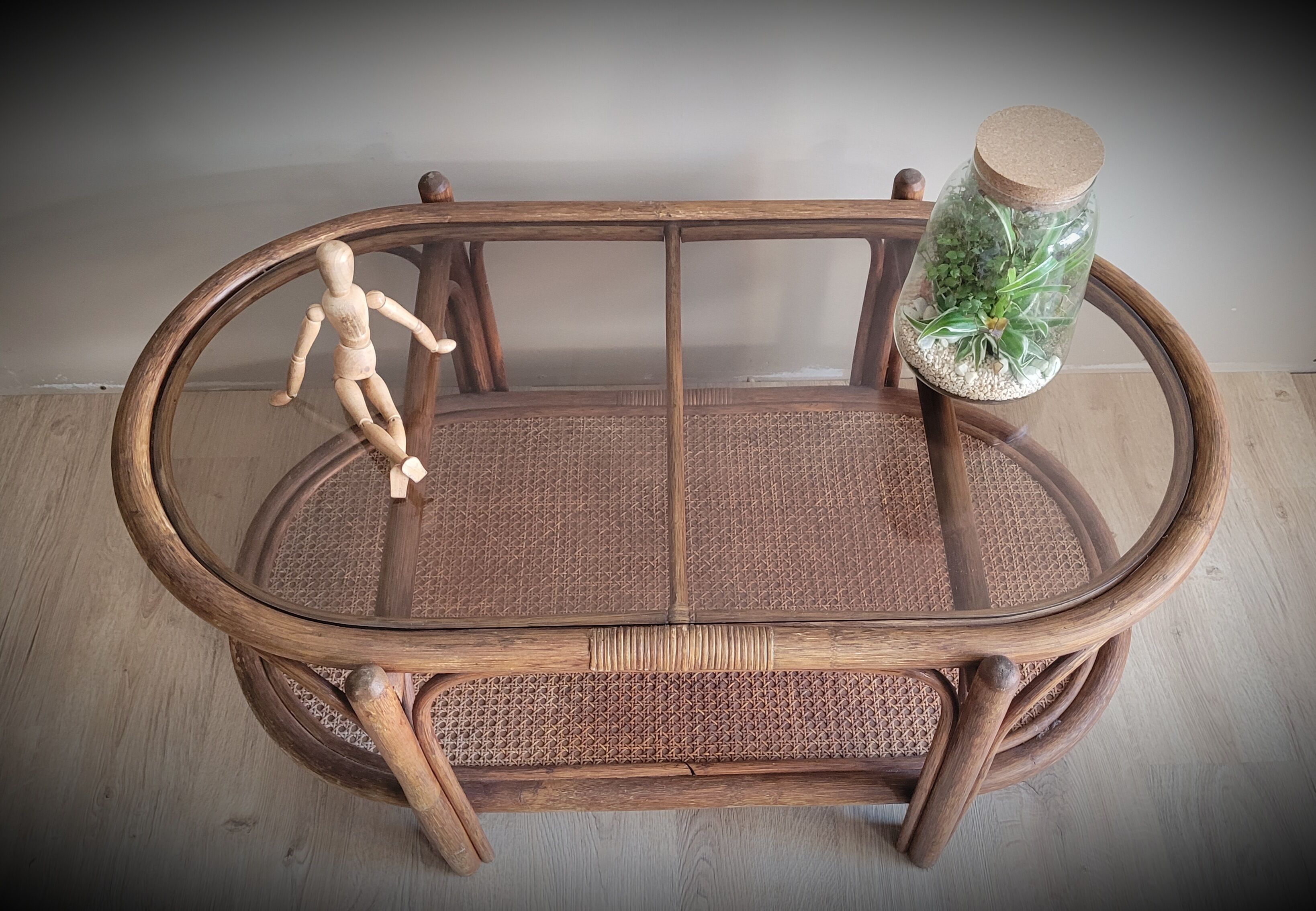 Rattan coffee table smoked glass