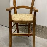Chaise haute enfant en bois et assise en paillage
