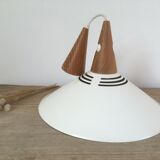 Scandinavian pendant lamp in teak and white metal 70s