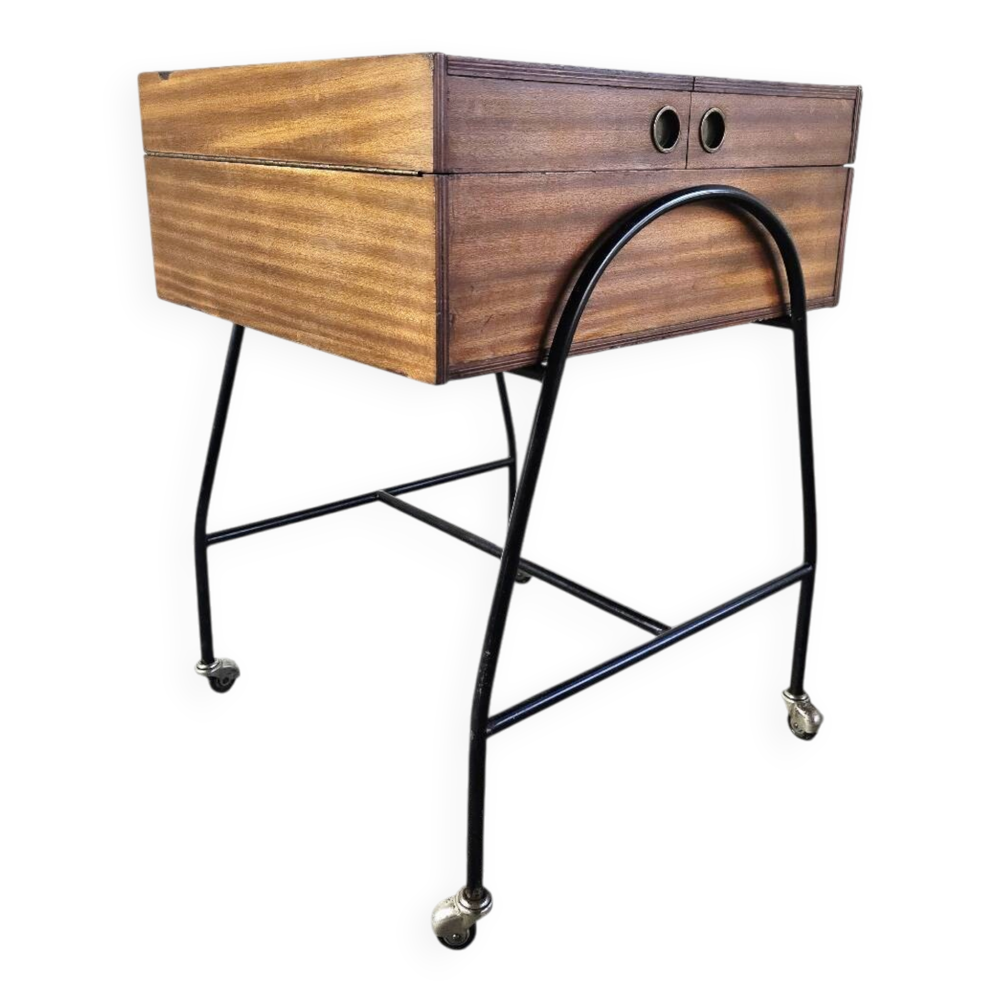 60s Mid-Century Modern Locking Rolling Cabinet / Side Table