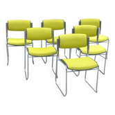 Set de 6 chaises design assises dossiers bois et tissus piètement chromé