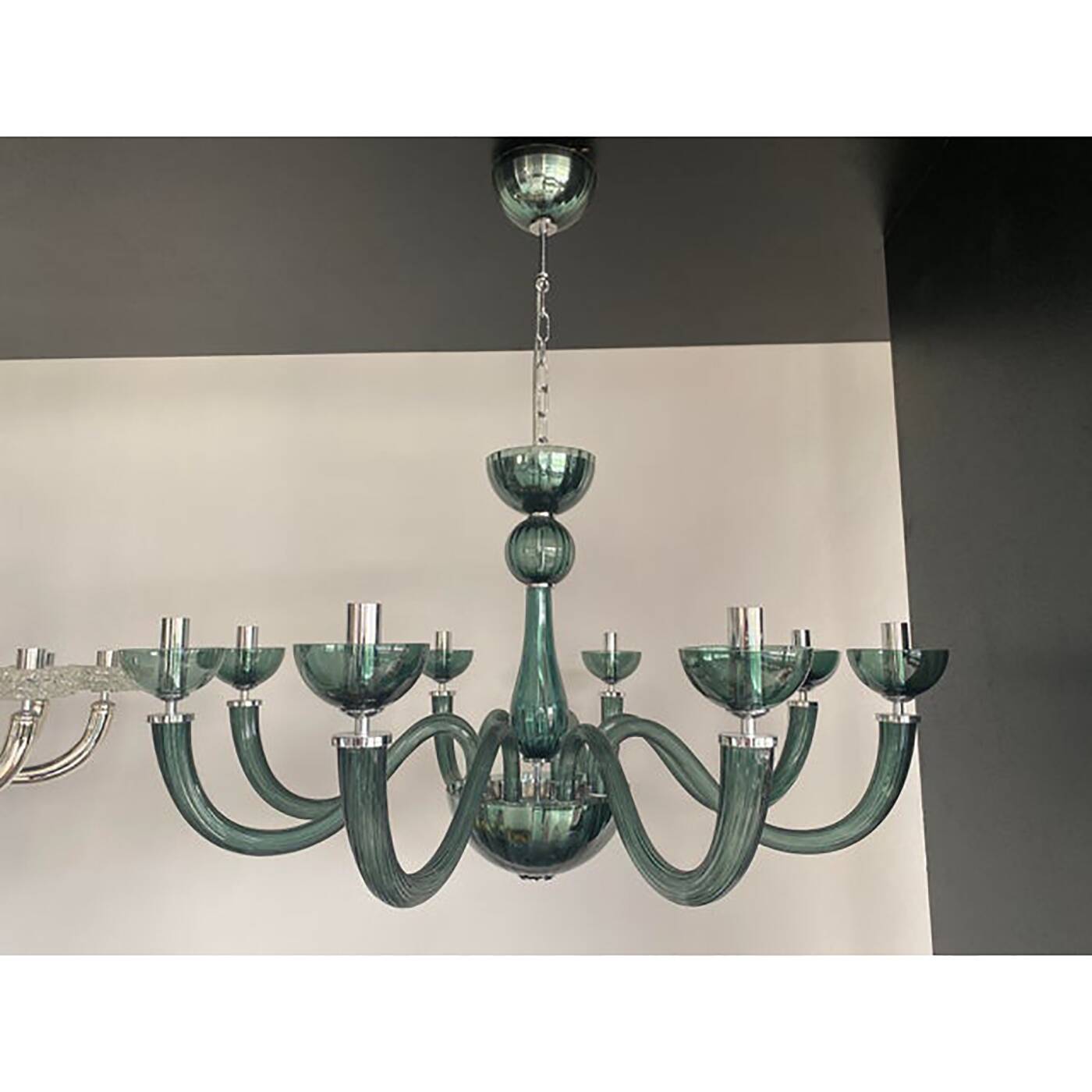 Glass Chandelier in Light Green Italian Art Glass