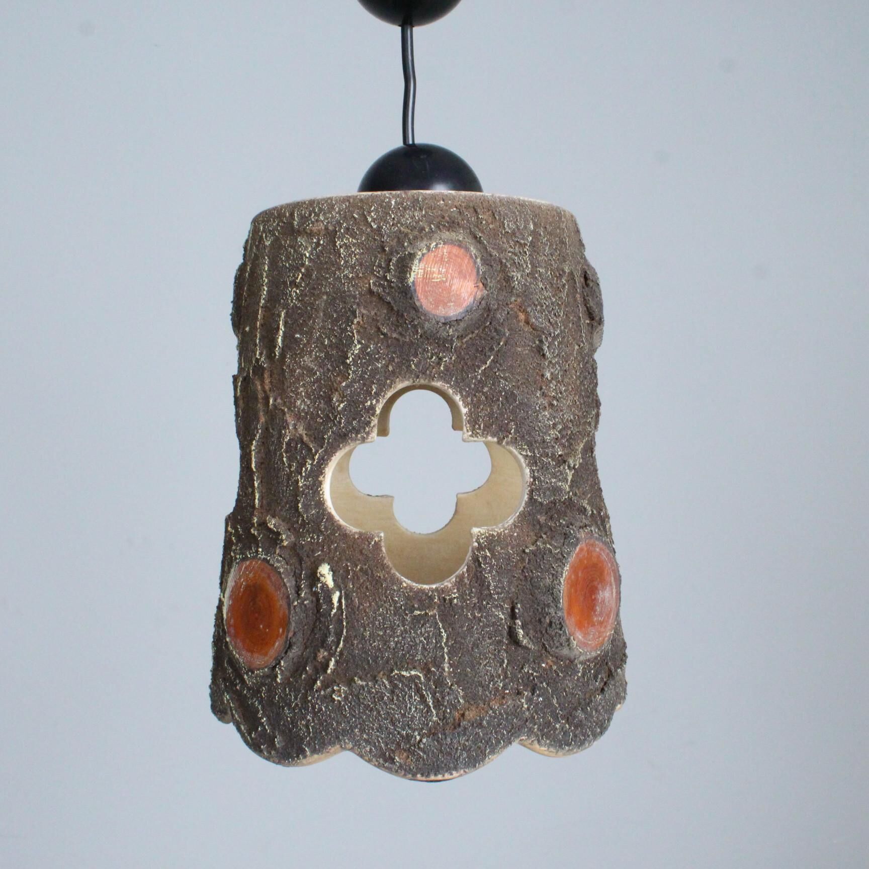 suspended lamp in brutalist ceramic France 1950