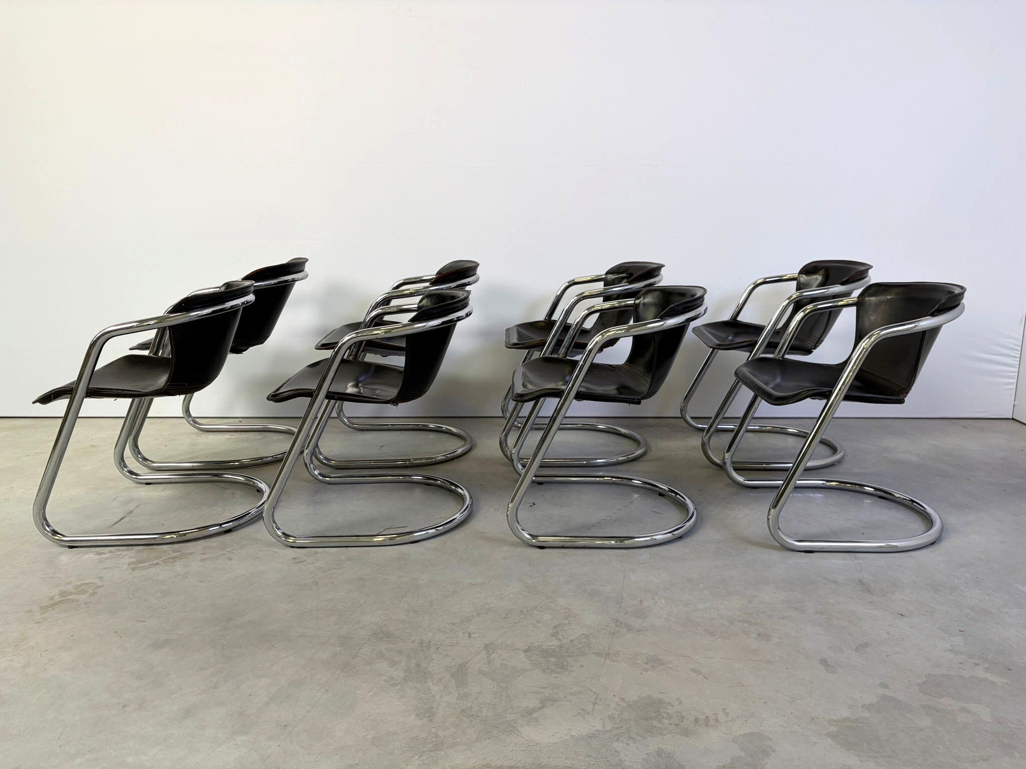 Vintage dining chairs by Willy Rizzo for Cidue set of 8, 1970s