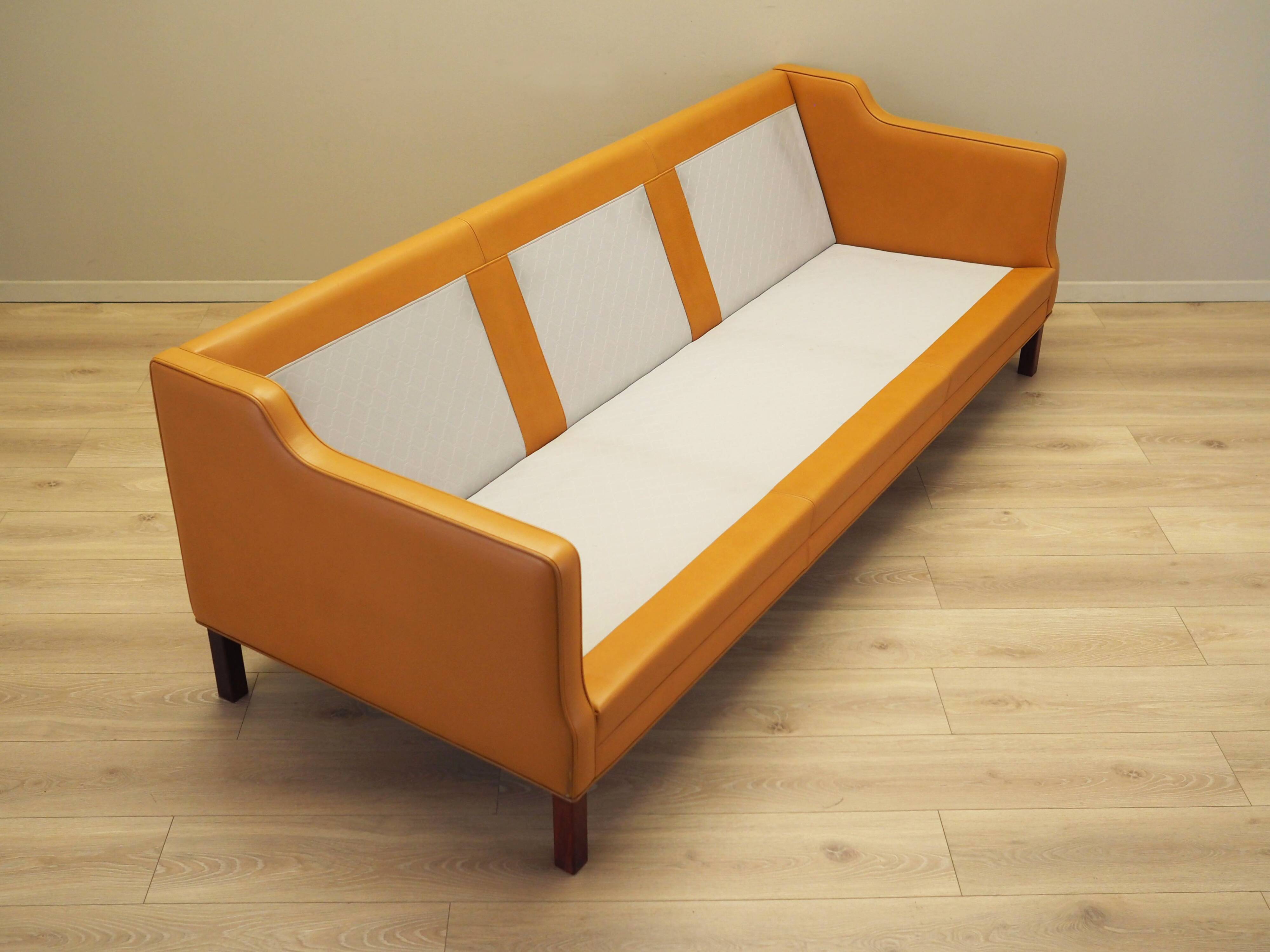 Orange leather sofa, Danish design, 1970s, production: Denmark
