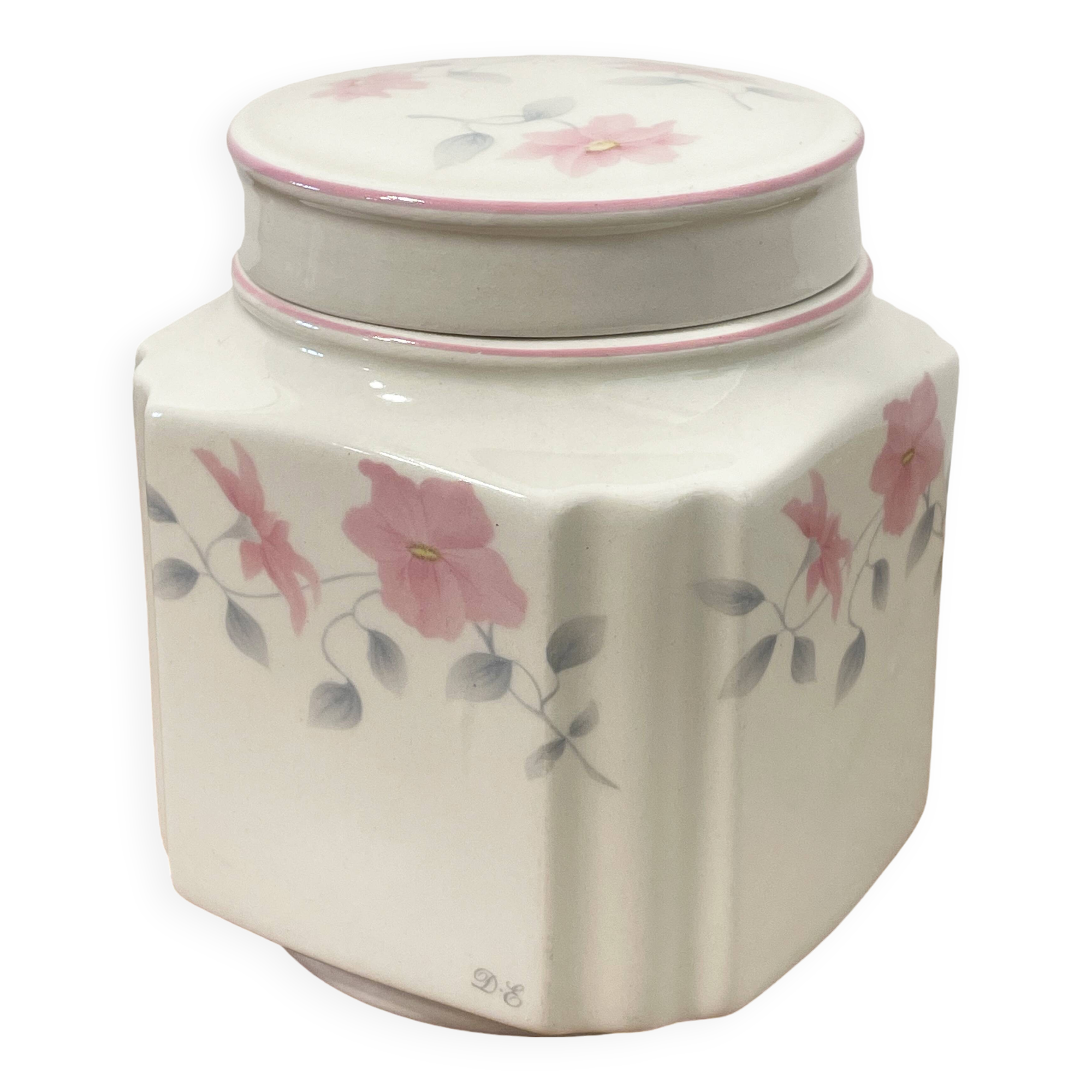 Sadler England Square Ginger Jar or Coffee Jar with Pink Flower Motif, Made for Douwe Egberts