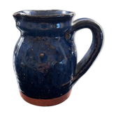Pichet signé ancien en terre cuite vernissée bleue