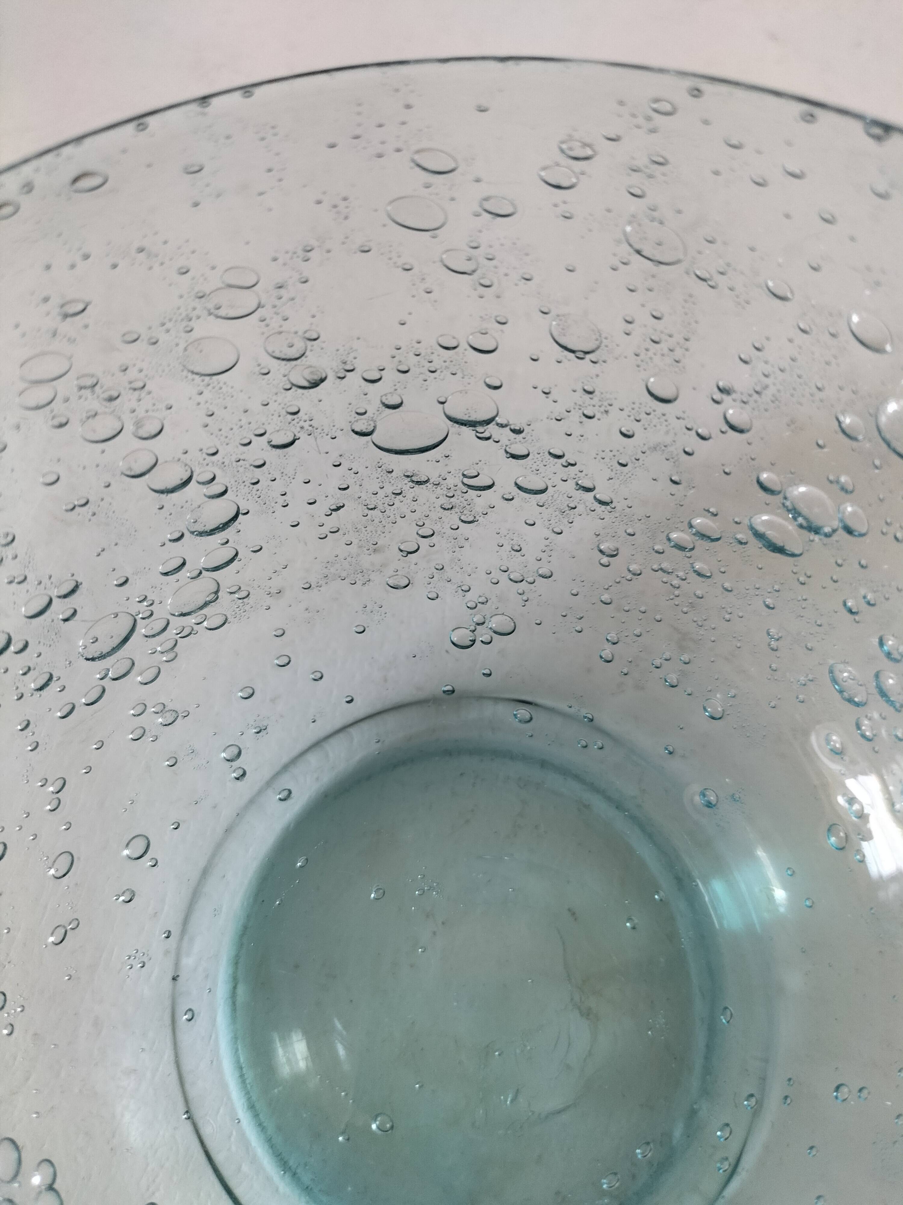Bubble glass bowl signed Verrerie de Biot – Light blue