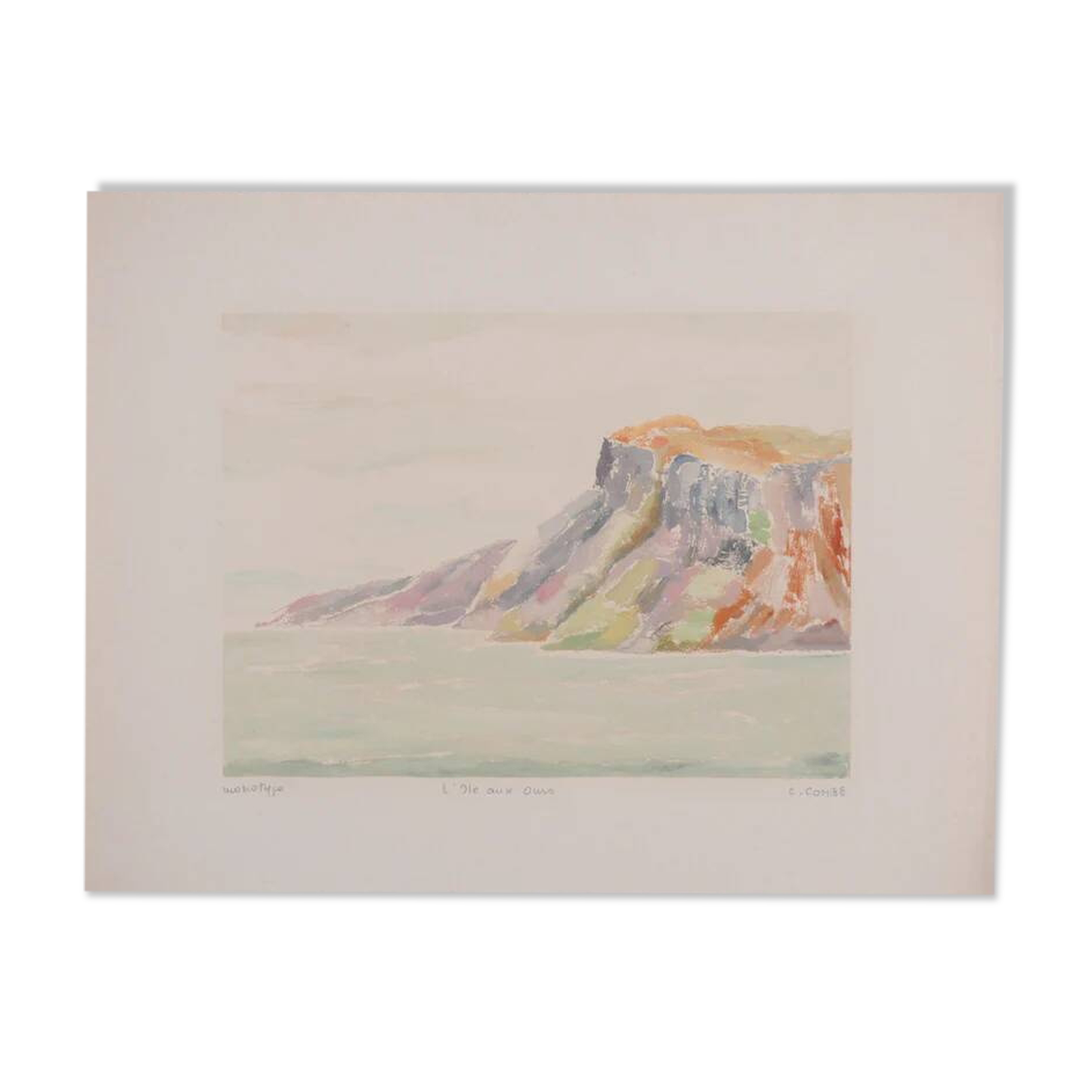 Camille combe: the mountain of bear island, original signed monotype
