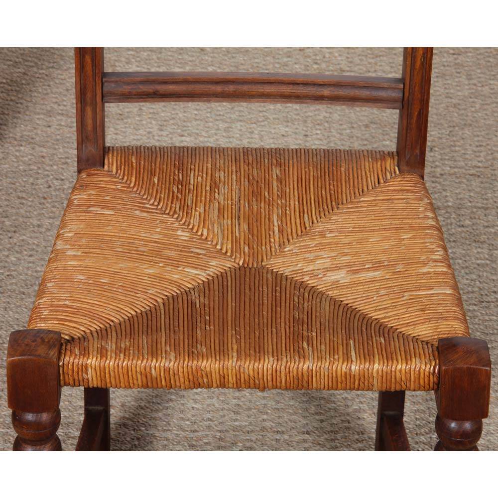 Ensemble de 8 chaises paillées en bois massif, 1940