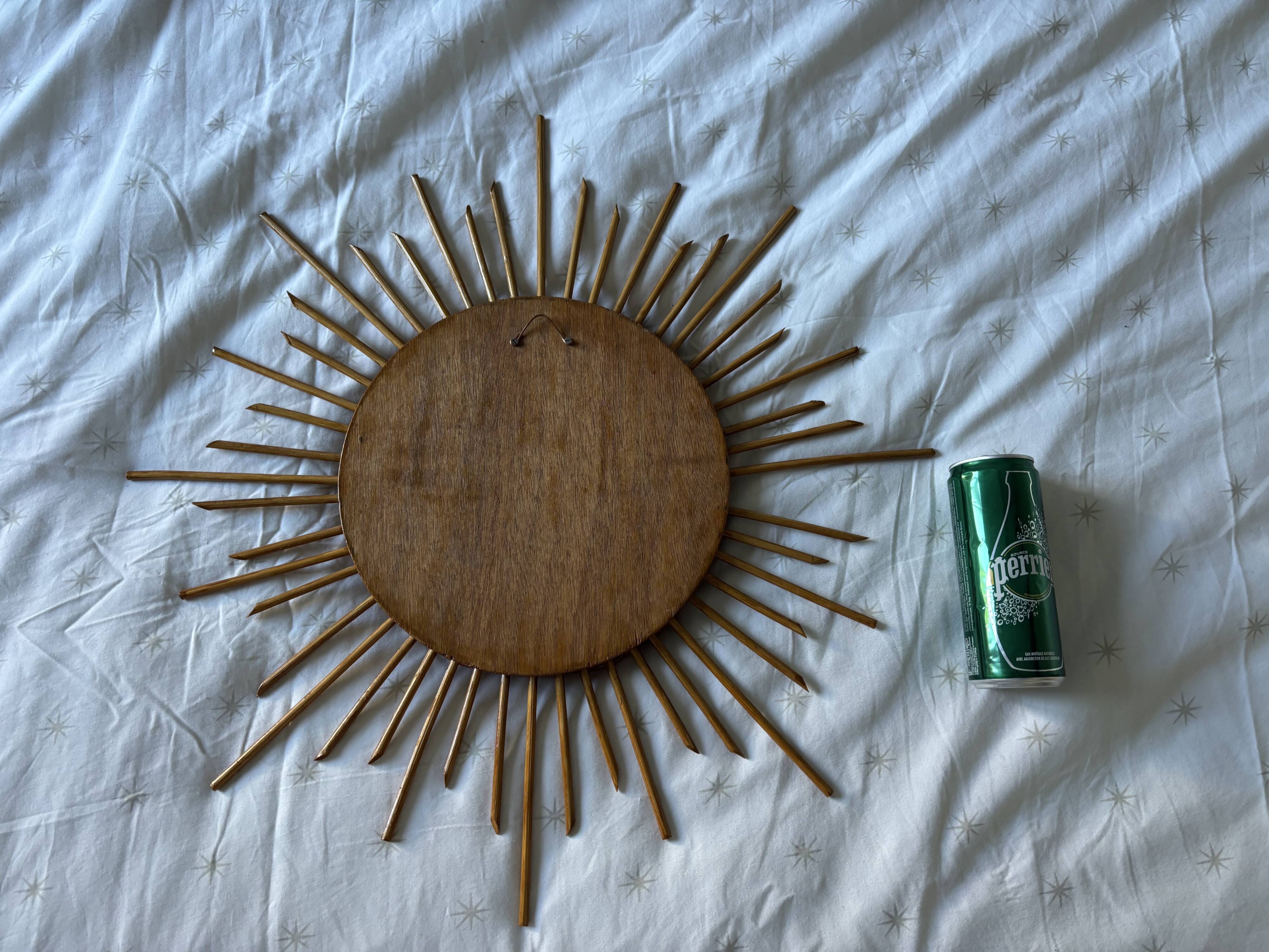Vintage 1960s sun mirror made of rattan - 55 cm