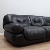 3-Seater black leather Sapporo sofa by Mobil Girgi 1970s