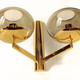 Duo wall lamps. Golden metal and smoked glass from Sciolari 1970