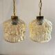 Pair of vintage amber glass pendant lamps