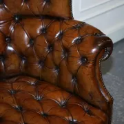 Chesterfield Porter Wingback Chair in Hand-Dyed Leather