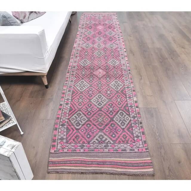 Vintage Turkish hand-knotted tribal runner 80	x378