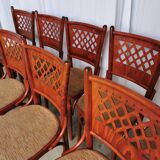 Vintage Italian Bistro Chairs - 1980s Reddish Wood, Brown Fabric - Set of 6