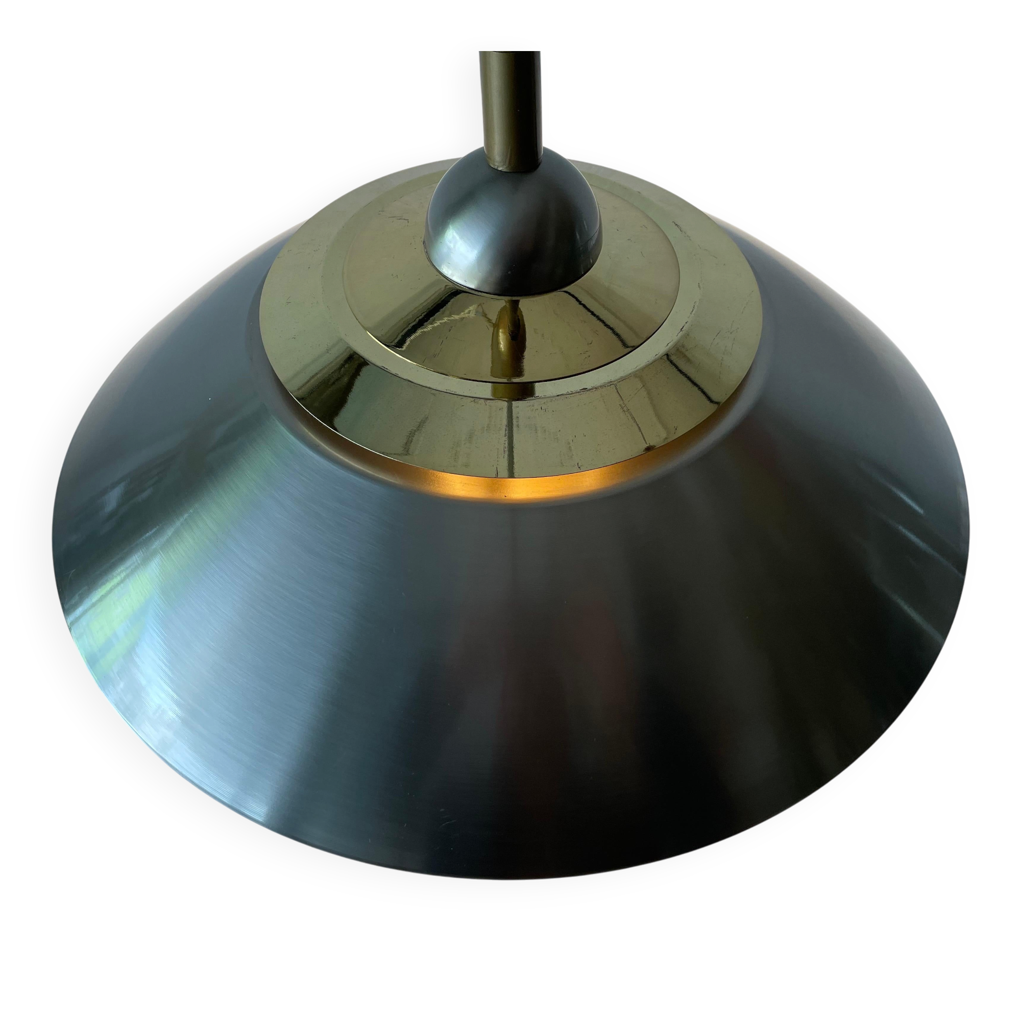 Suspended lamp in chrome and gold metal by TZ, 1970s, Germany.