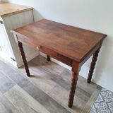 Bureau / Console / Table d'appoint en chêne à pieds bobine