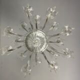 Transparent blown and pinched glass chandelier trimmed with crystals, austria circa 1920