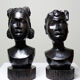 Couple of Malagasy busts in dark exotic wood, carved, craftsmanship from the 1940s to 1970s.