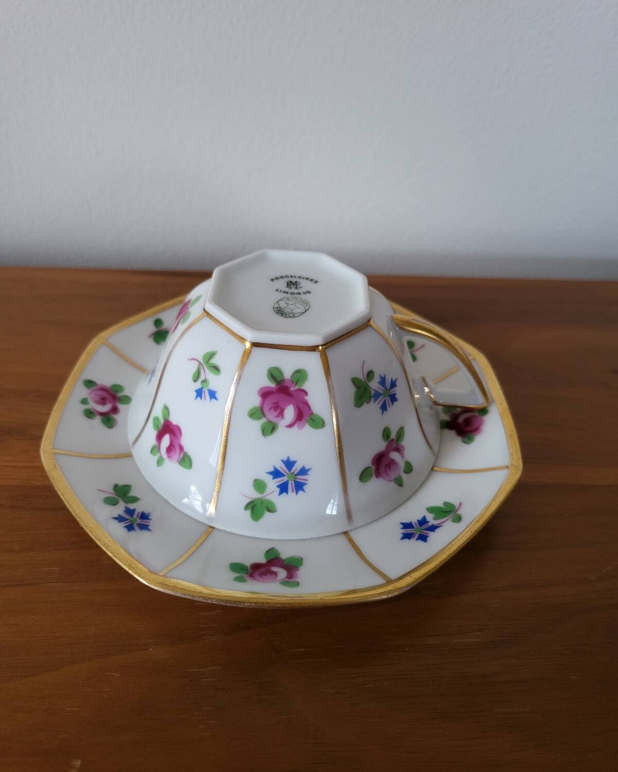 Limoges Porcelain Cup with Decor of Barbel Fish and Roses