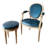 Louis XVI style medallion armchair and stool