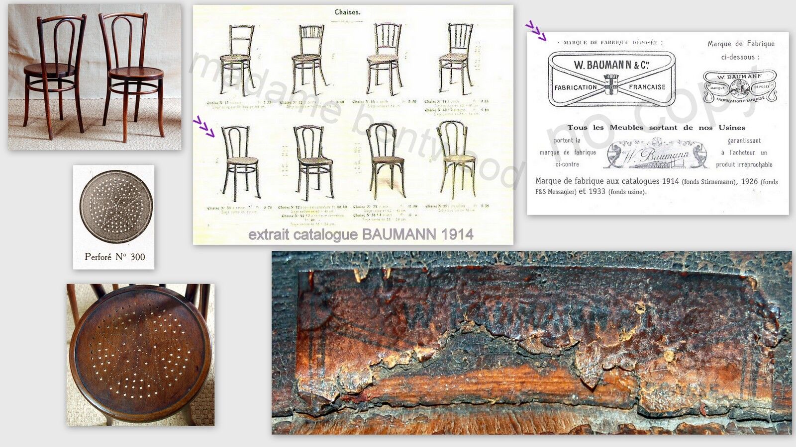 Lot 6 chairs bistro Baumann 1914 ca