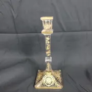 Antique glass candle holder, engraved and gilded.