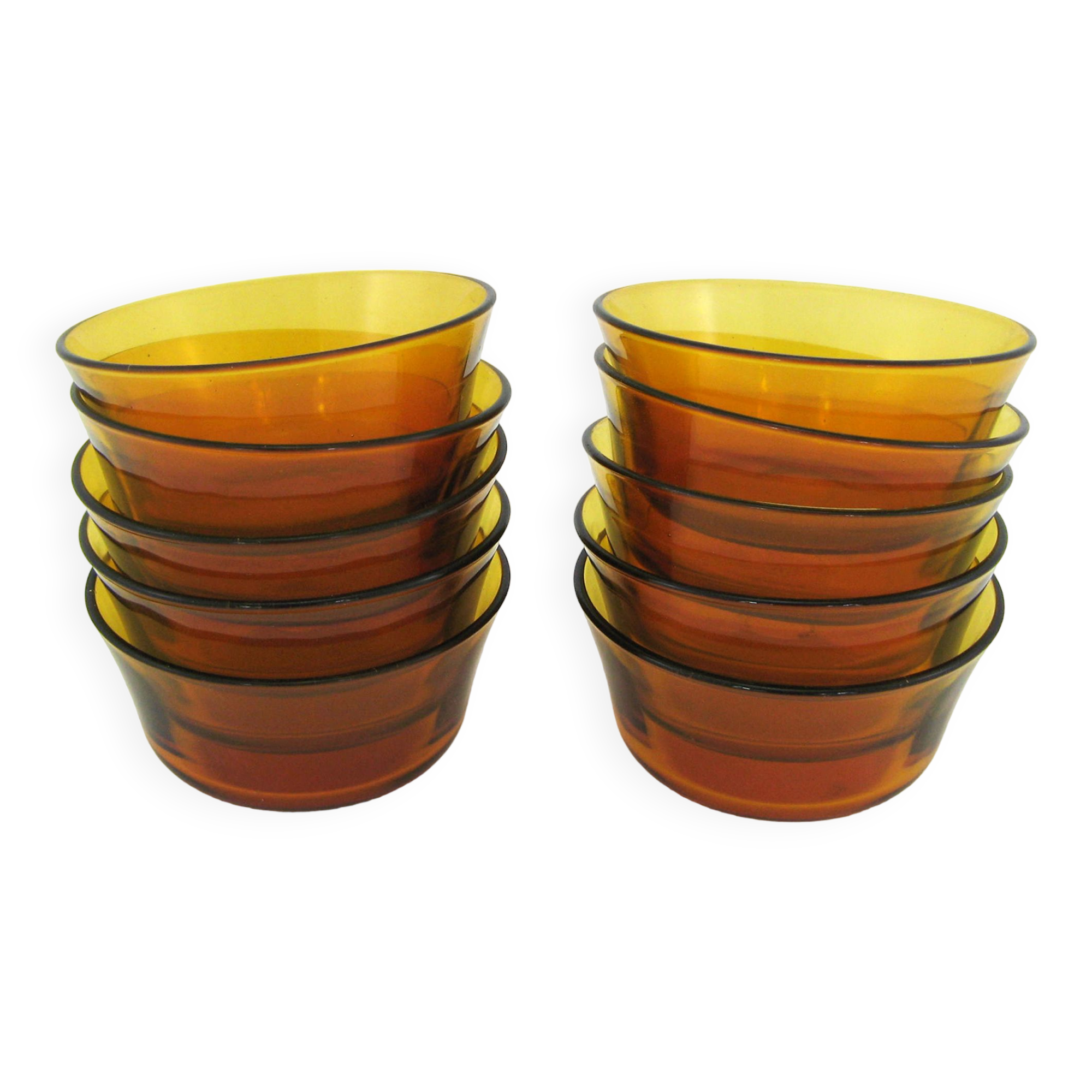 10 amber yellow tempered glass cups - Duralex France - vintage 70s