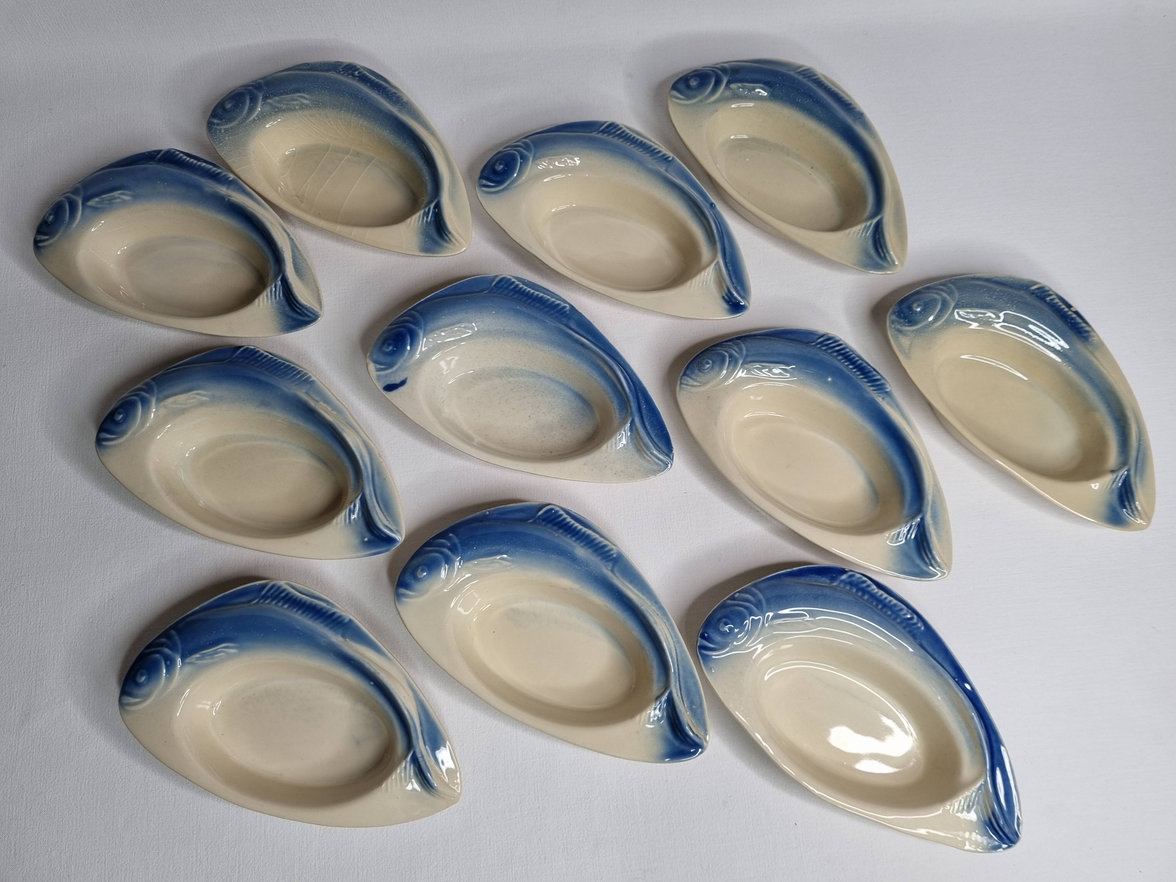 Set of 11 Vintage "Fish" Ceramic Bowls, Signed Charles Amand